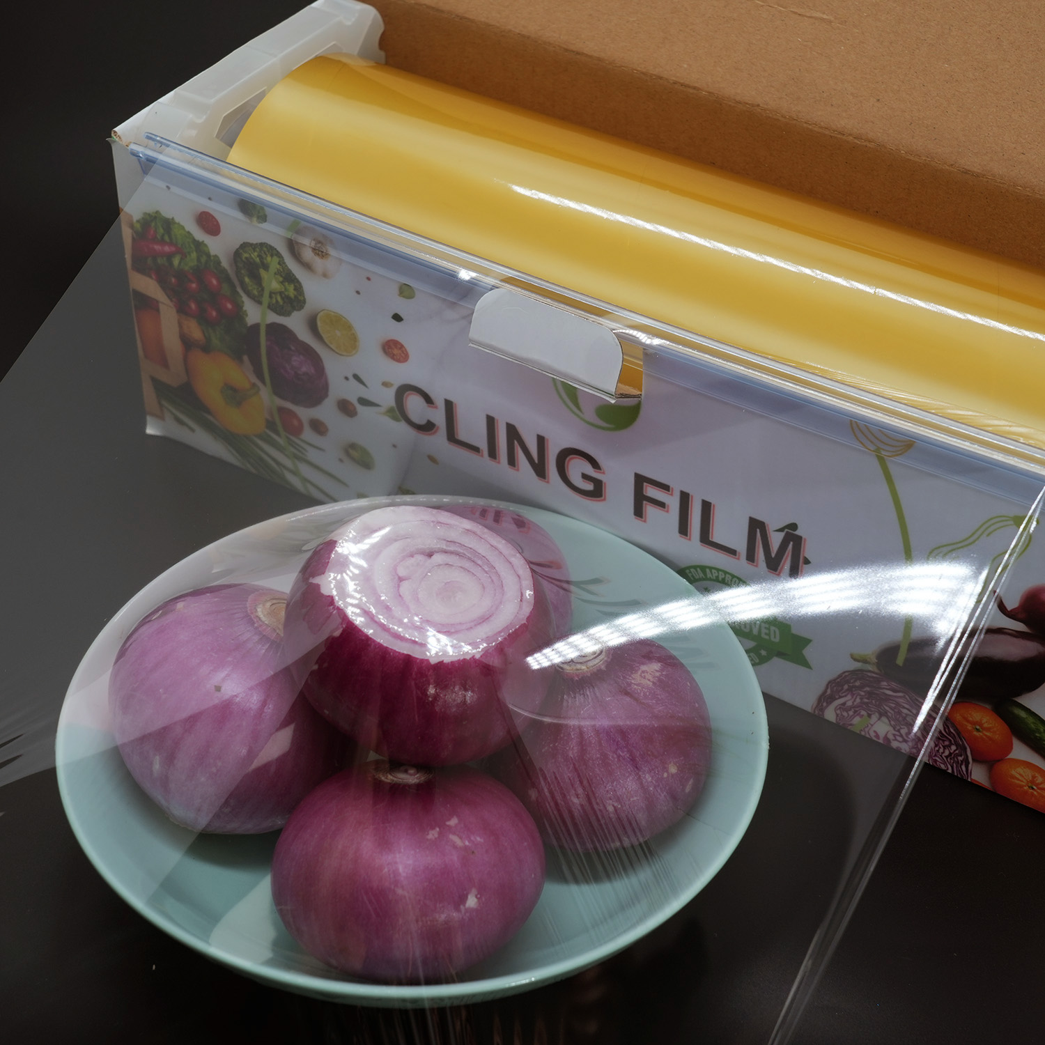 طبقة تغليف PVC ممتازة للطعام مع صندوق تقطيع - غلاف مطبخ خالٍ من مادة BPA بنسبة 100% من أجل النضارة